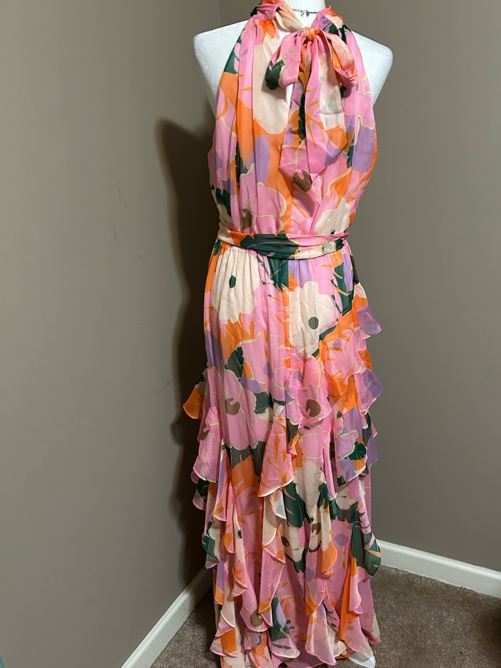 Alex Marie Sail Into Summer Nina Halter Dress Ruffled Pink Maxi Dress Sz -12 - Picture 6 of 9